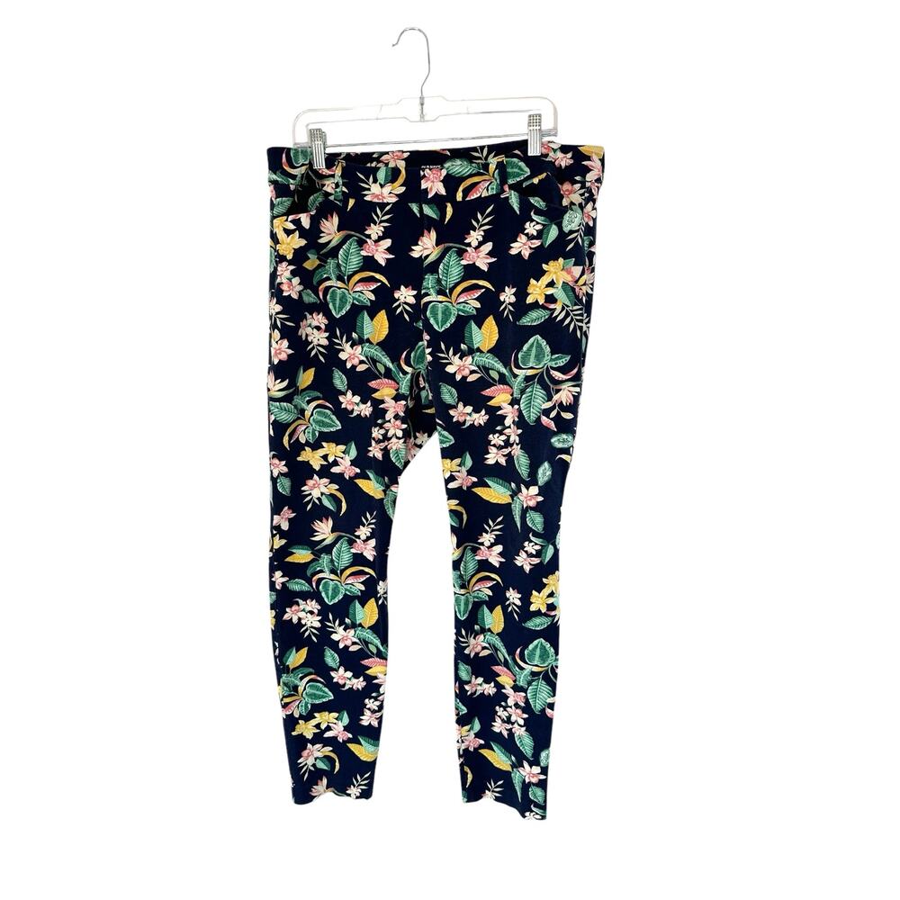 Old Navy Blue Floral Office Secret Slim Pocket Straight Leg Pixie Pants Size 16